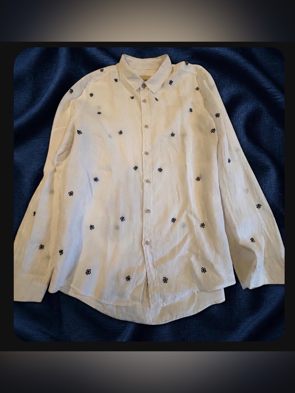 40weft Cream Button-Down Shirt with Black Embroidered Dots